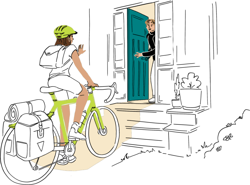 Ciclista alla porta dell'ospite di warmshower