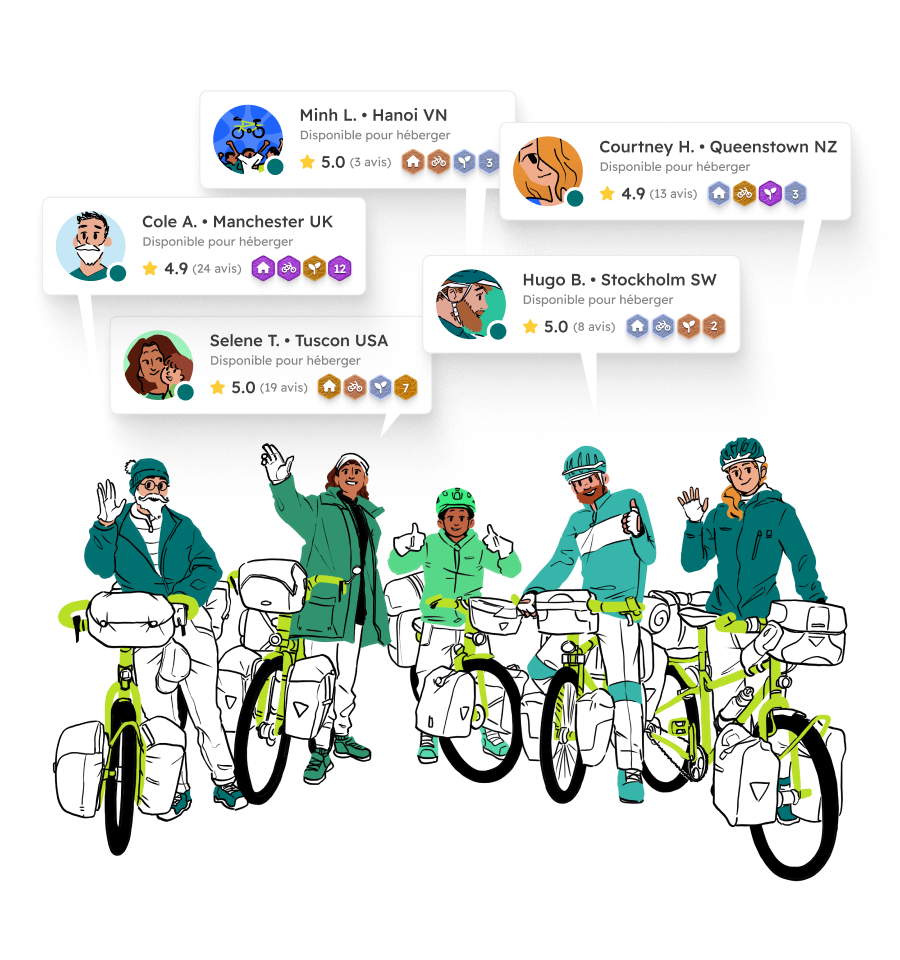 Warmshowers Illustration of a group of users with their profiles